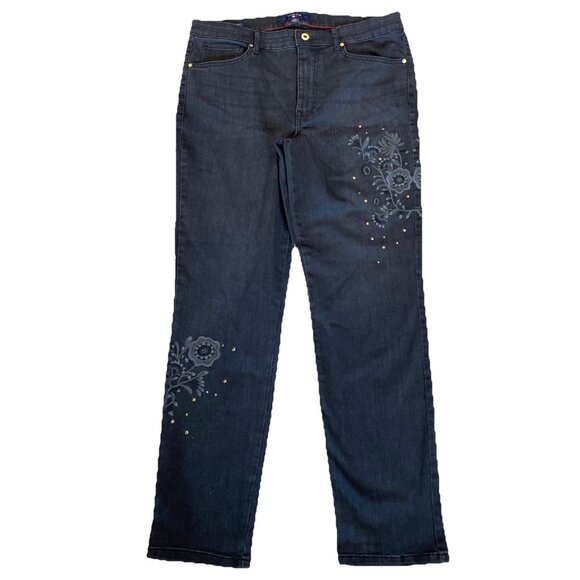 Tommy Hilfiger Tribeca Skinny Jeans Women's 14 Black Embroidered Studded Boho - Picture 1 of 13